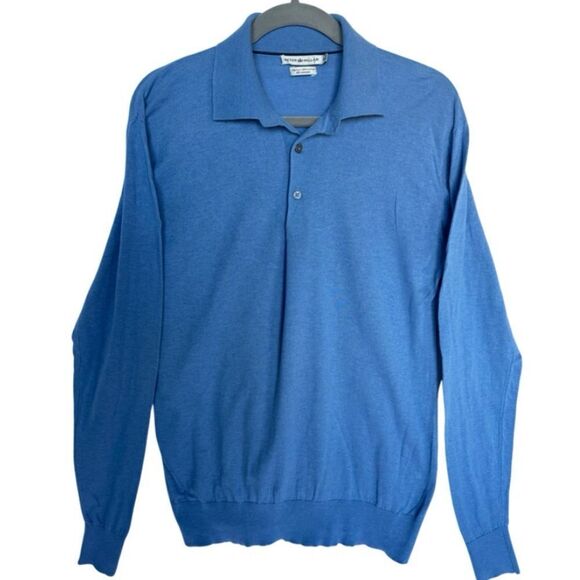 Peter Millar Blue Collared Sweater Sz M Henley Merino Wool Silk Cashmere Preppy - Picture 1 of 6